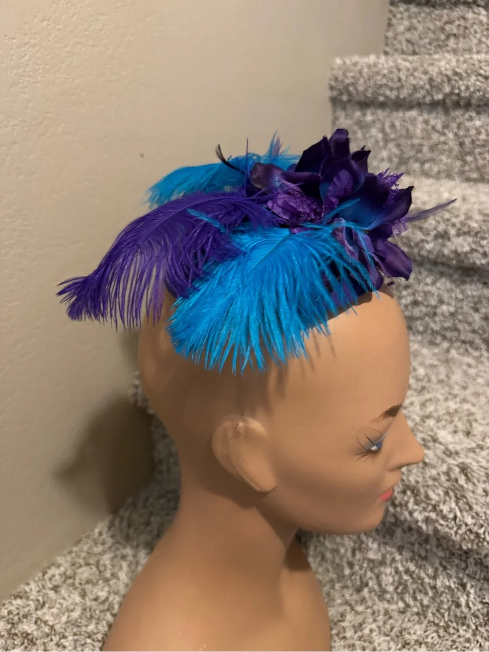 Purple & Teal Floral Feather Fascinator Hat